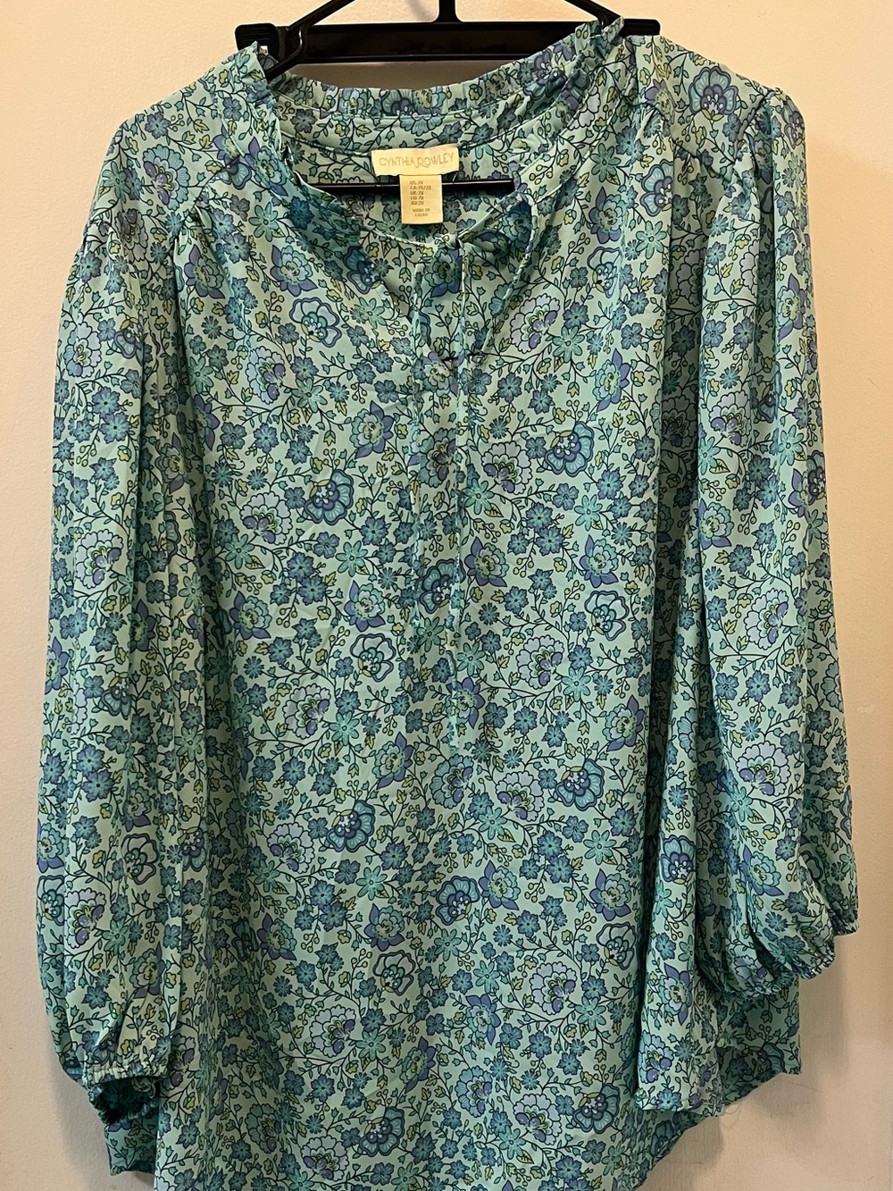 Cynthia Rowley Aqua & Blue Floral Peasant Top
